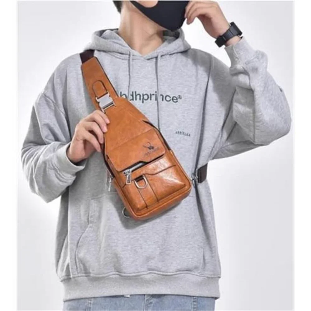 PU Leather Sling Bag for Men Waterproof Lightweight, Crossbody Chest Bag
